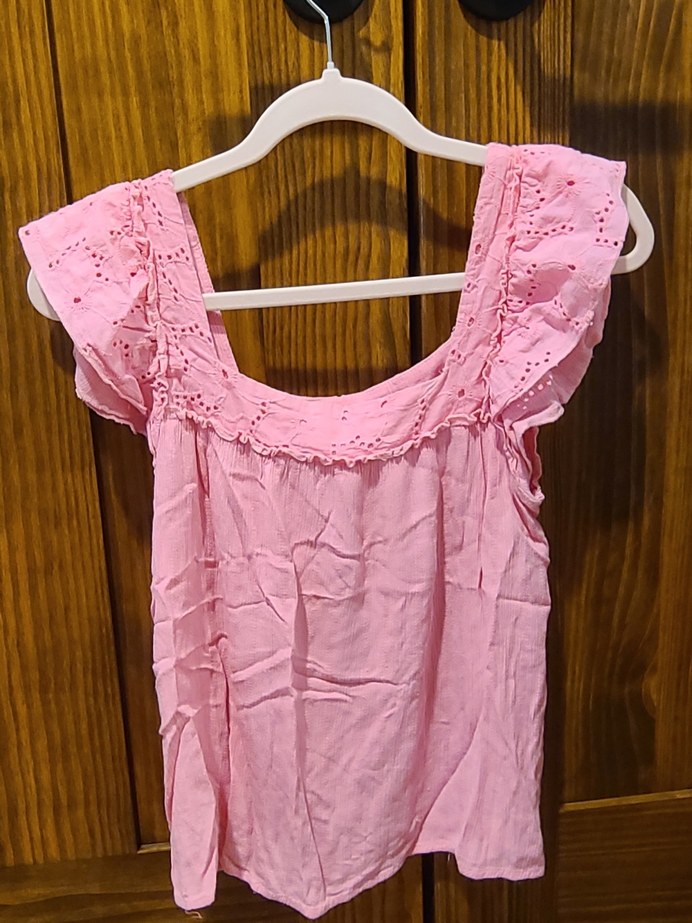 Pink Eyelet Ruffle Top - XS!